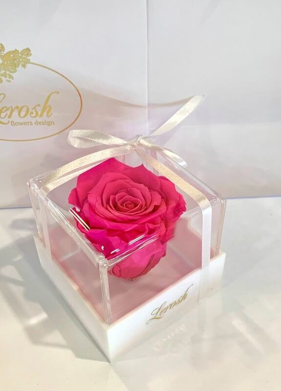 Яскраво-рожевий стабілізований бутон троянди в подарунковій коробці - Classic LEROSH (278020039)
