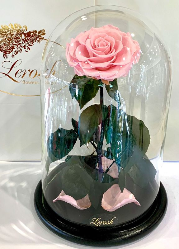 Розовая роза в колбе - Lux 33 см LEROSH (278019957)