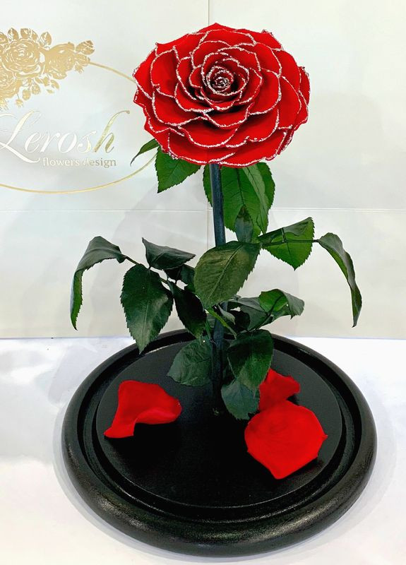 Червона Блискуча троянда в колбі - Lux 33 см LEROSH (278020027)