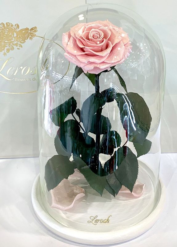 Рожева Перлова троянда в колбі - Lux 33 см LEROSH (278020010)