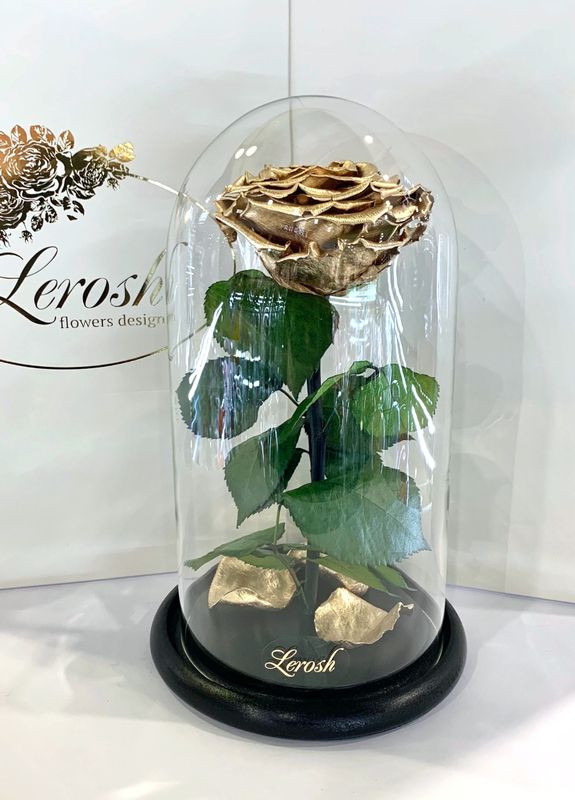 Золота троянда в колбі - Premium 27 см LEROSH (278019980)