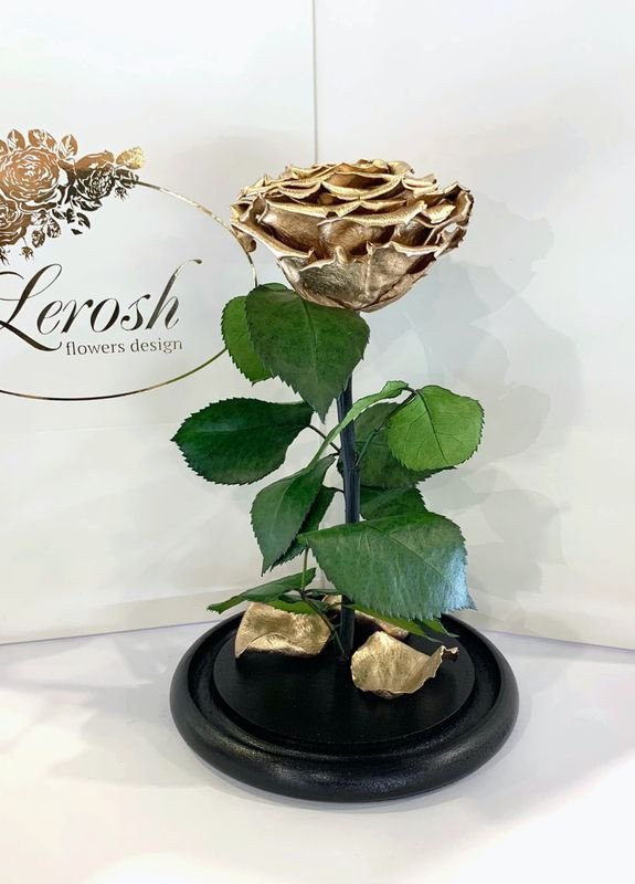 Золота троянда в колбі - Premium 27 см LEROSH (278019980)