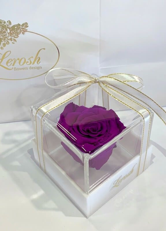 Фиолетовый стабилизированный бутон розы в подарочной коробке - Classic LEROSH (278019982)