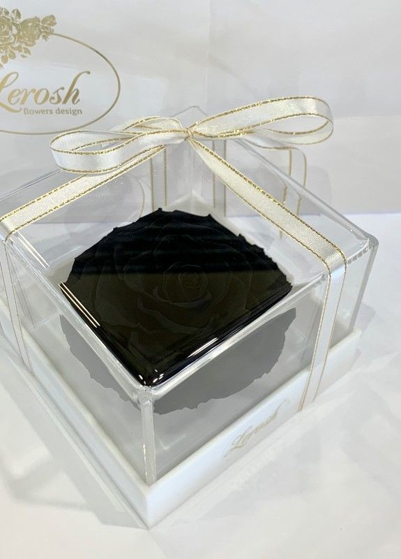 Чорний стабілізований бутон троянди в подарунковій коробці - Premium LEROSH (278020051)