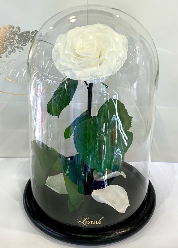 Белая роза в колбе - Lux 33 см LEROSH (278020043)
