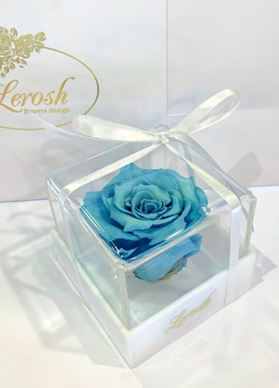 Голубой стабилизированный бутон розы в подарочной коробке - Classic LEROSH (278019960)