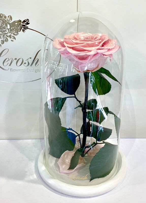 Рожева Перлова троянда в колбі - Premium 27 см LEROSH (278020050)