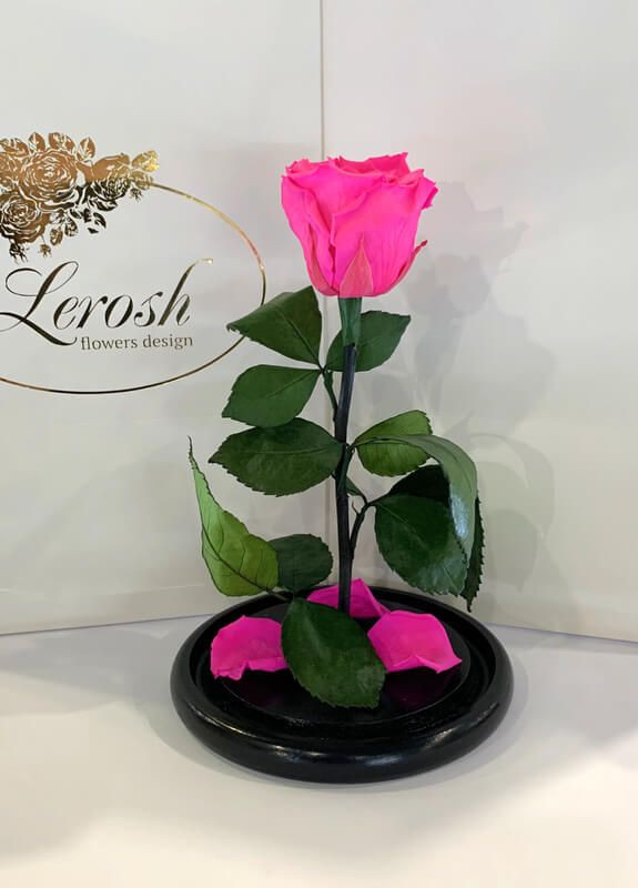 Ярко-розовая Фуксия роза в колбе - Classic 27 см LEROSH (278020045)