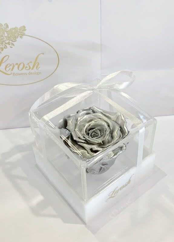 Срібний стабілізований бутон троянди в подарунковій коробці - Classic LEROSH (278019964)