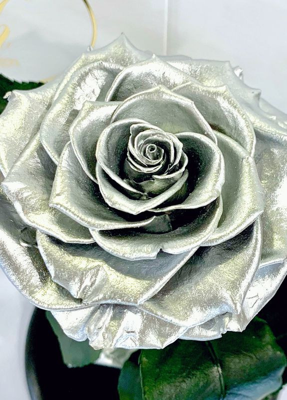 Срібна троянда в колбі - Premium 27 см LEROSH (278019972)