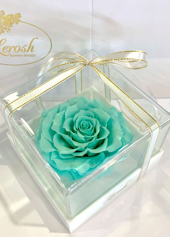 Бірюзовий стабілізований бутон троянди в подарунковій коробці - Premium LEROSH (278020020)
