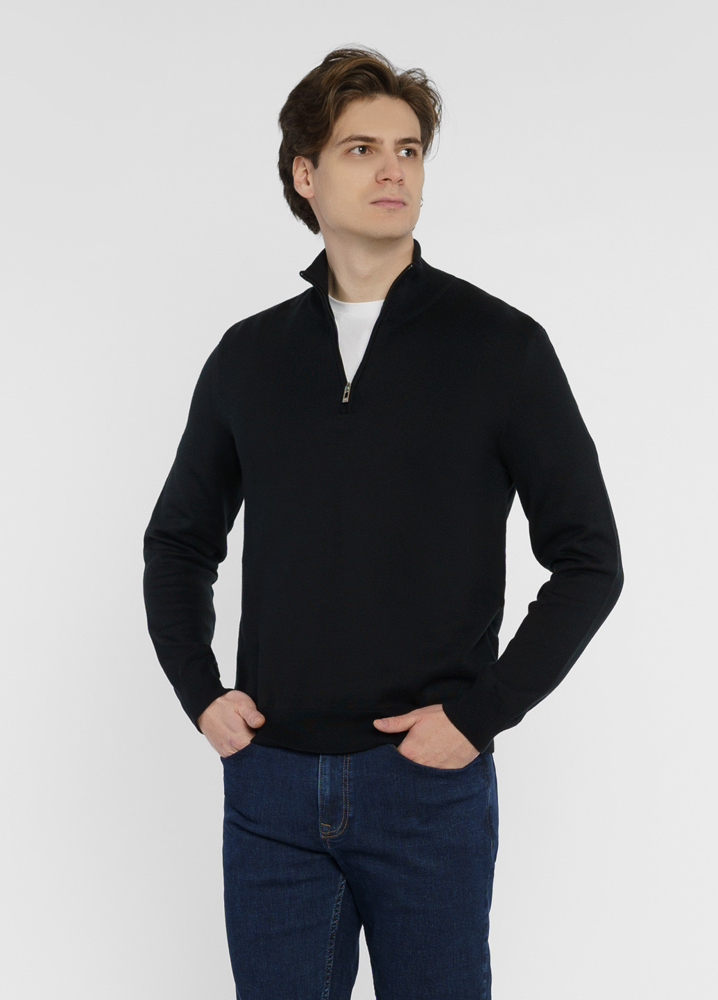 Черный демисезонный свитер мужской черный Arber Zipper-Neck N-AVT-74