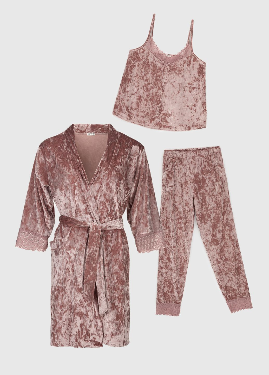 Пудровый демисезонный комплект халат+пижама Nicoletta