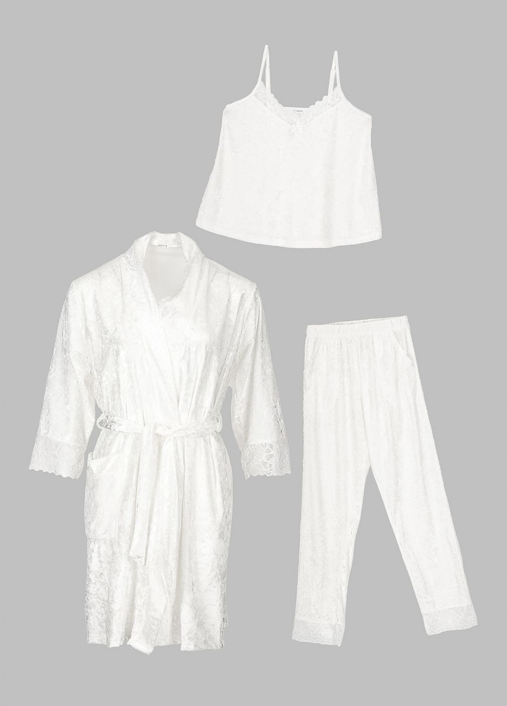 Белый демисезонный комплект халат+пижама Nicoletta
