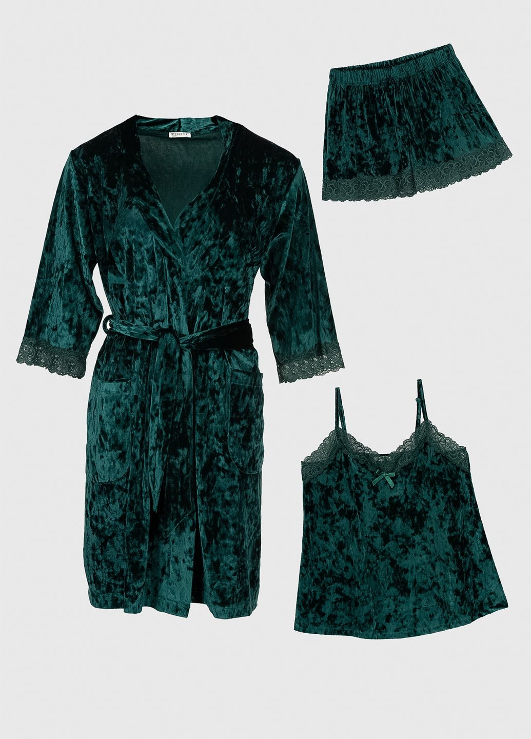 Зеленый демисезонный комплект халат+пижама Nicoletta