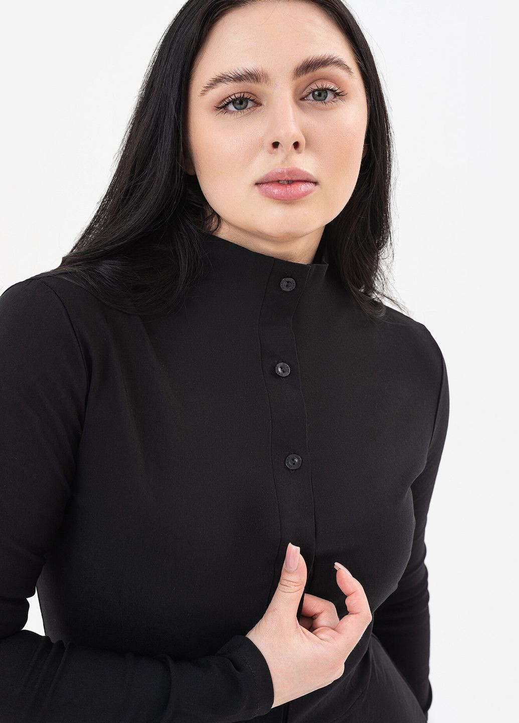 Черная классическая рубашка однотонная Garne с длинным рукавом