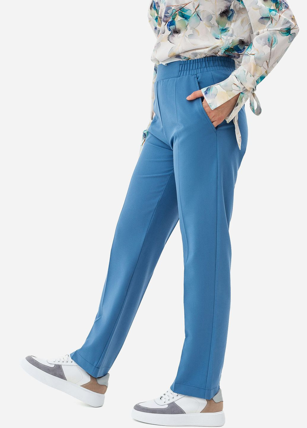 Синие кэжуал демисезонные прямые брюки Garne