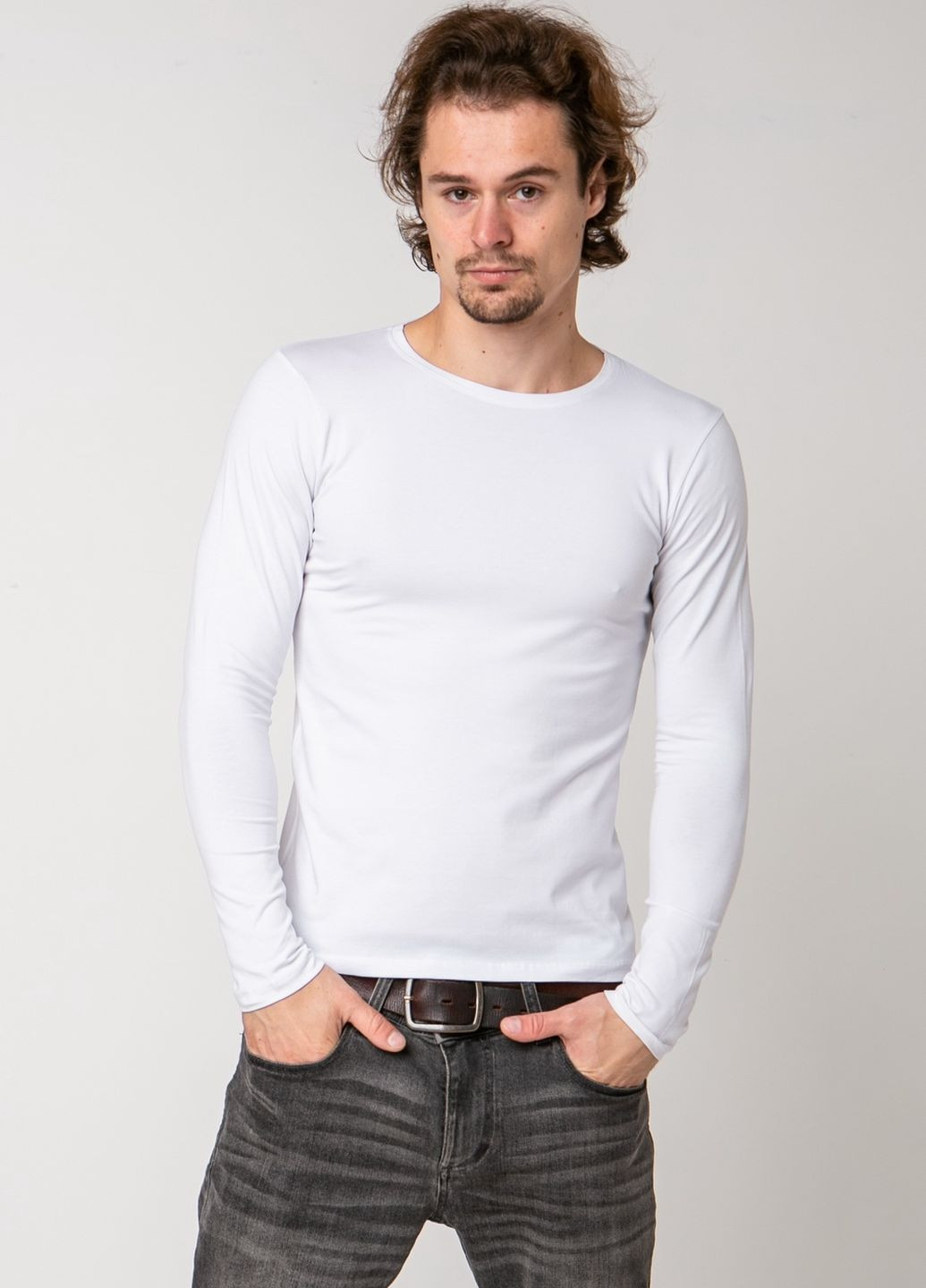 Белая футболка мужская длинный рукав Ozkan