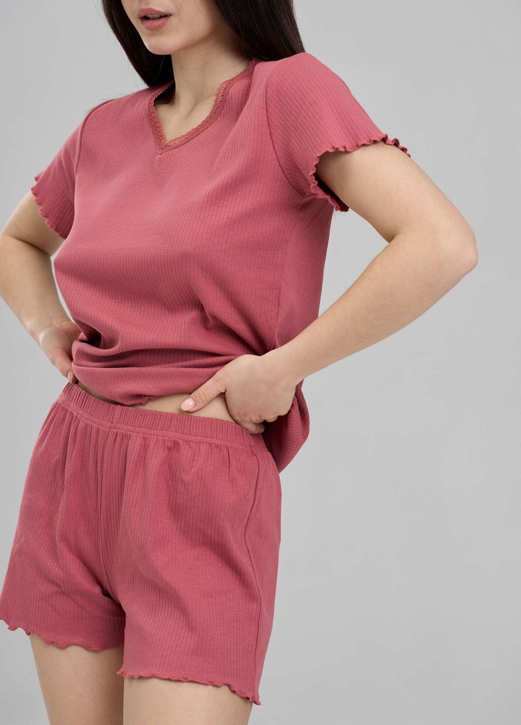 Бордовая комплект женский футболка с шортиками однотонный Nicoletta