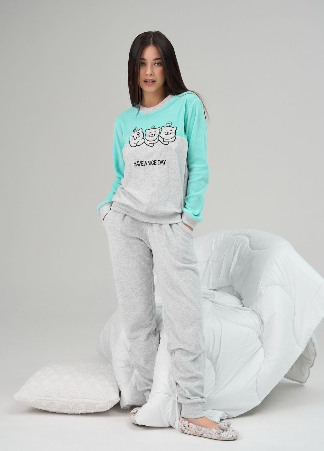 Бірюзова жіночий костюм зі штанами три котики Nicoletta