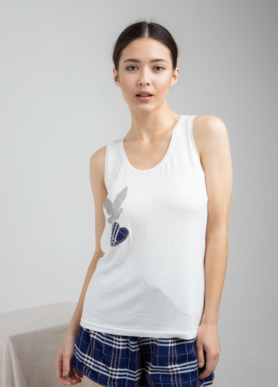 Біла комплект жіночий майка з шортами поплін Nicoletta