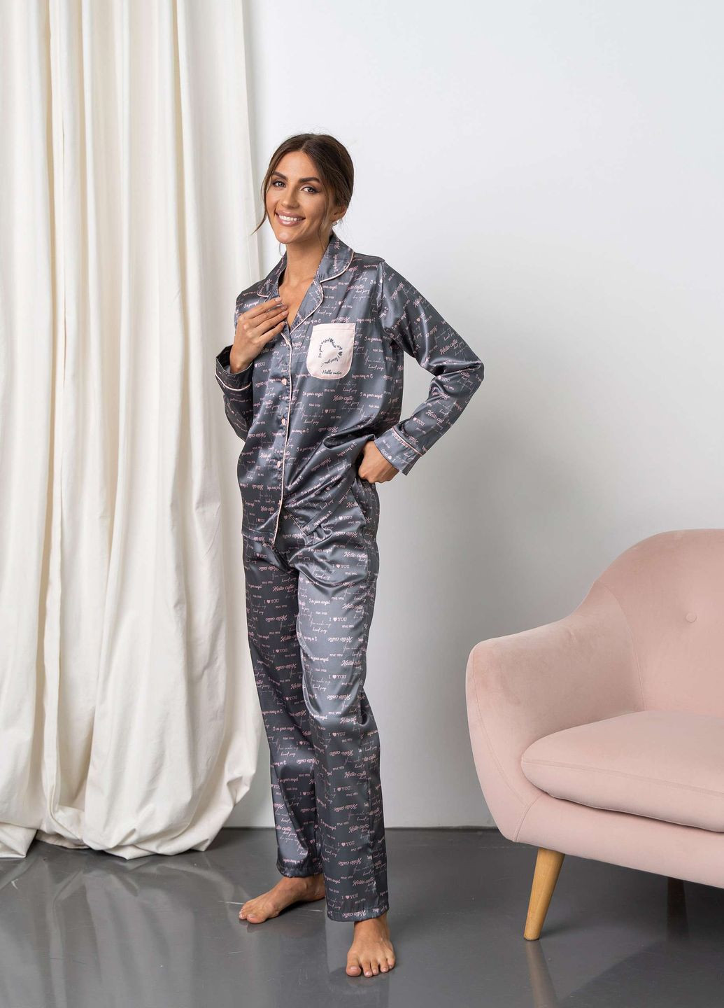 Сіра жіноча піжама на ґудзиках Nicoletta