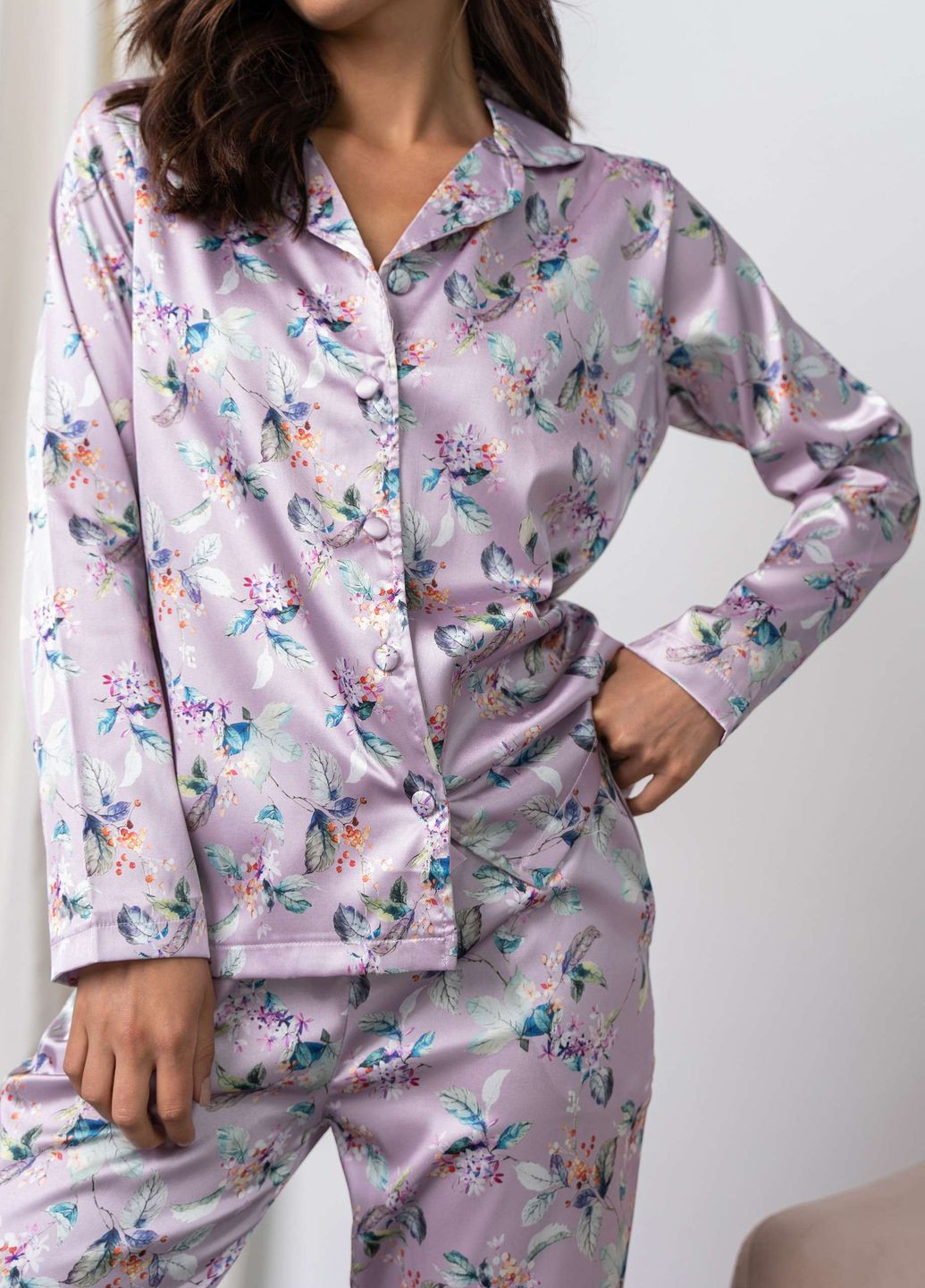 Сиреневая женская пижама на пуговицах Nicoletta