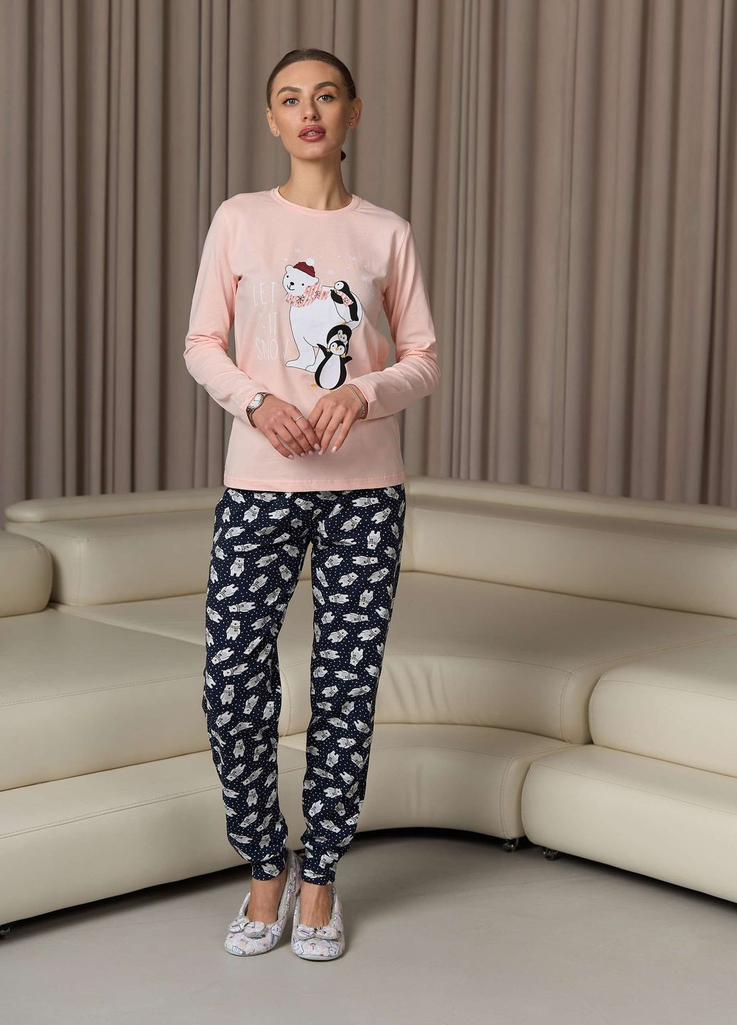 Персикова жіноча піжама зі штанами Nicoletta