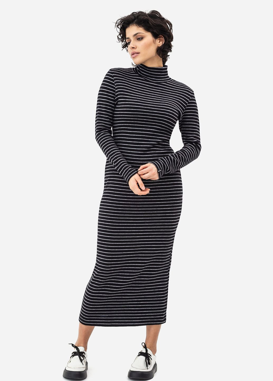 Черное кэжуал платье flori-1 платье-водолазка Garne в полоску