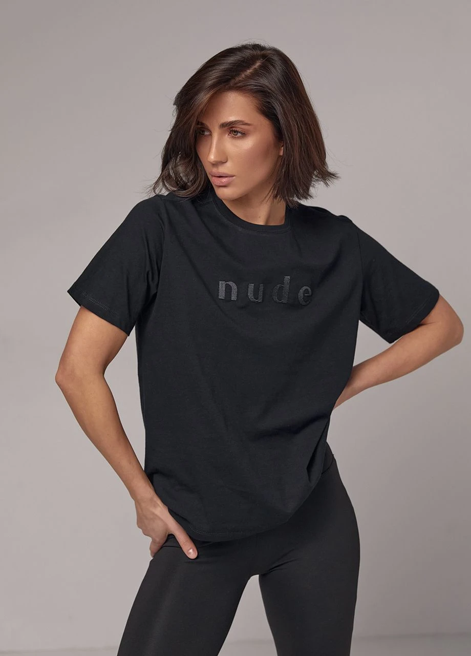 Женская футболка с вышитой надписью Nude Lurex - (277980615)