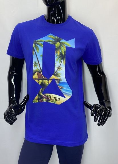 Синяя футболка с коротким рукавом Galliano FK-W-5037
