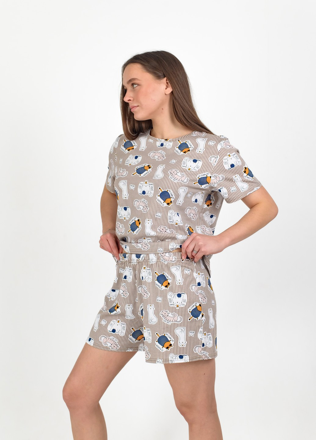 Бежевая женская хлопковая пижама NEL