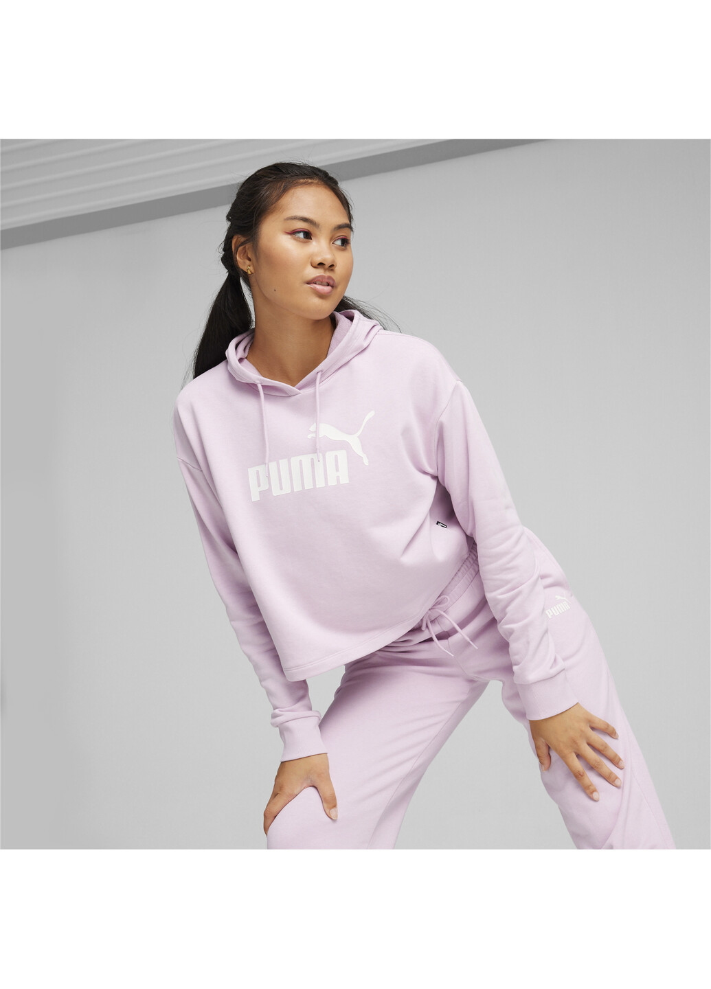 Толстовка Essentials Logo Cropped Women's Hoodie Puma - крій однотонний пурпурний спортивний бавовна, поліестер - (278608984)