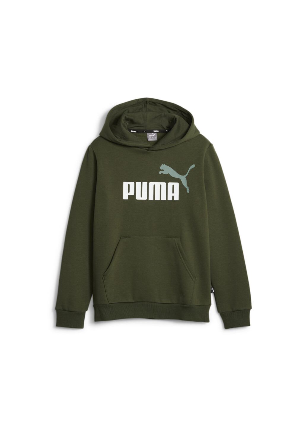 Puma детская толстовка essentials+ two-tone big logo youth hoodie однотонный зеленый спортивный хлопок, полиэстер, эластан