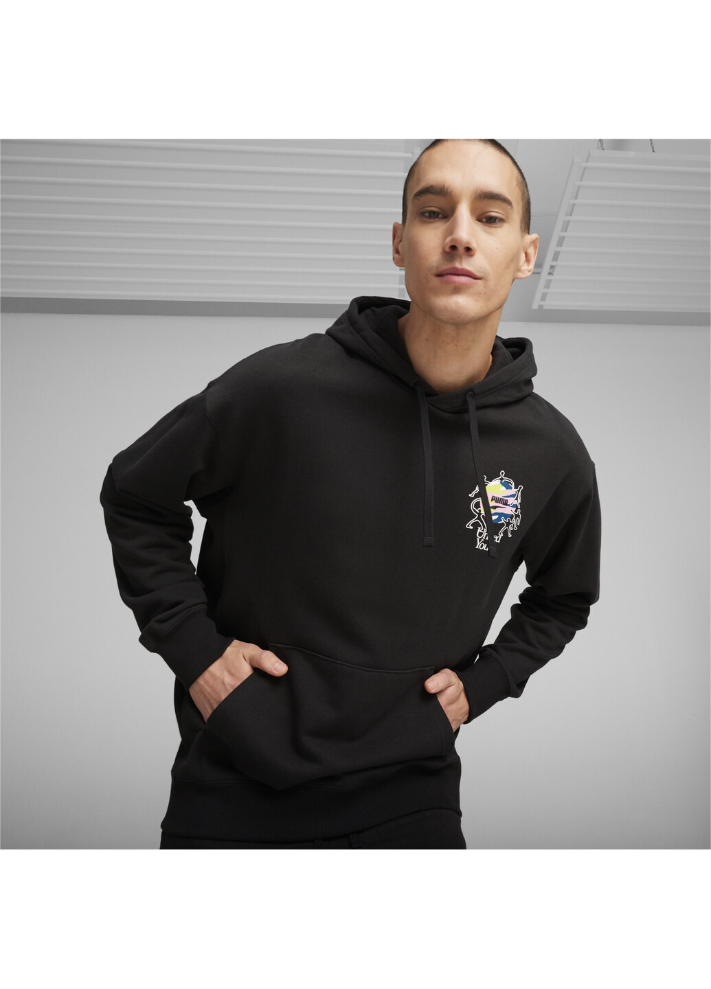 Худи DOWNTOWN Men's Graphic Hoodie Puma - крой однотонный черный спортивный хлопок, эластан - (295902633)