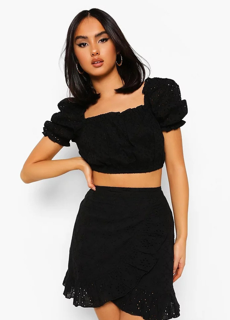 Спідниця з шляркою і перфорацією Boohoo (256550847)