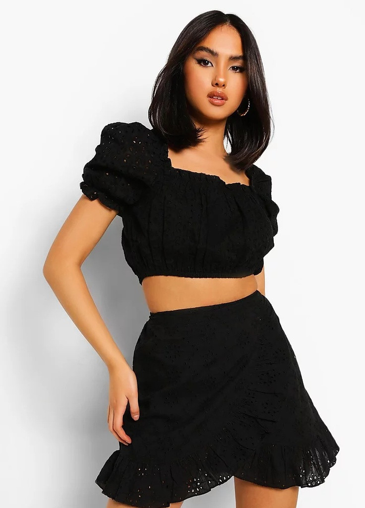 Спідниця з шляркою і перфорацією Boohoo (256550847)