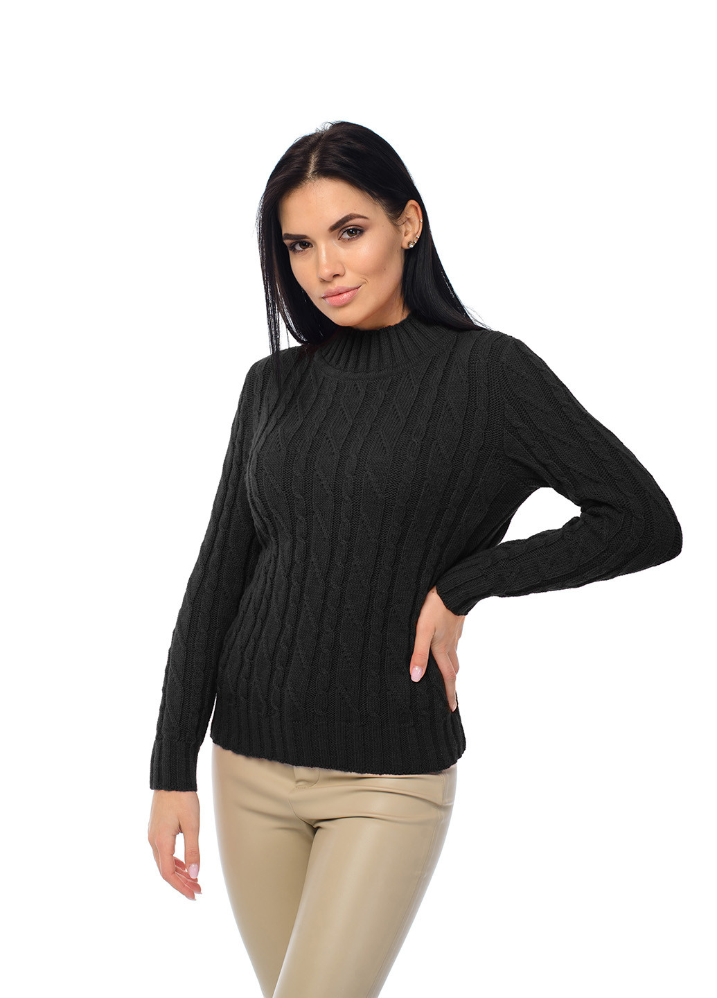 Чорний жіночий м'який светр з коміром стійка SVTR