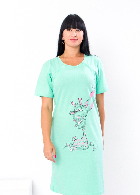 Рубашка жіноча (для мам, що годують) 44 Ментол (жирафа) Носи Своє (-001-33-v34) Носи своє 8594 малюнок м'ятна домашня