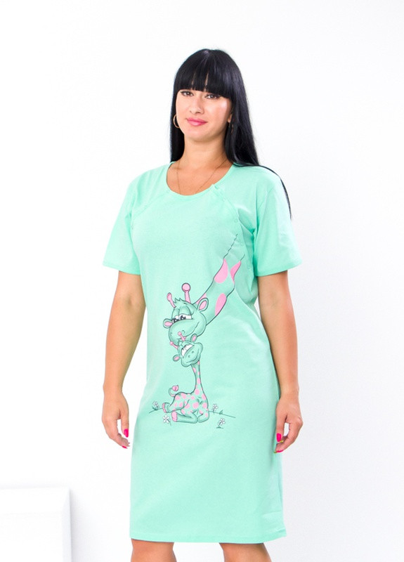 Рубашка жіноча (для мам, що годують) 44 Ментол (жирафа) Носи Своє (-001-33-v34) Носи своє 8594 малюнок м'ятна домашня