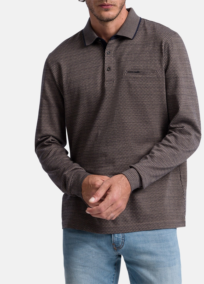 Коричневая футболка-поло на длинный рукав для мужчин Pierre Cardin