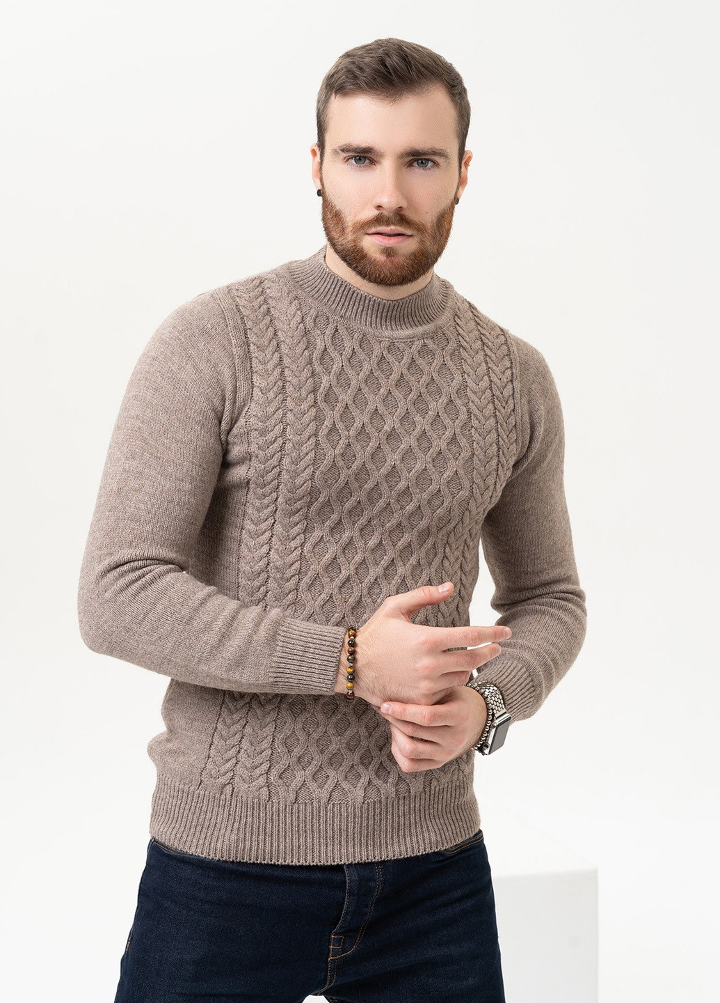 Коричневый зимний свитер мужской джемпер ISSA PLUS GN4-97