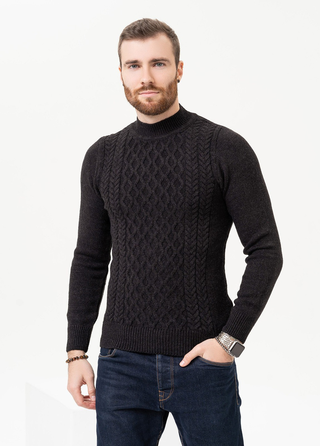 Чорний зимовий светр чоловічий джемпер ISSA PLUS GN4-97