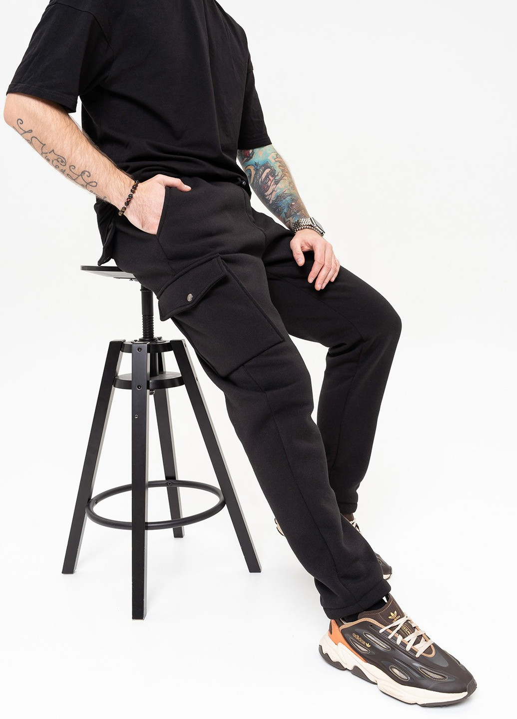 Черные спортивные зимние карго брюки ISSA PLUS