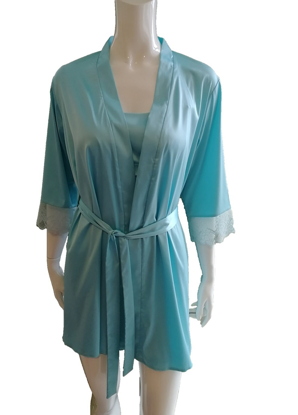 Комплект нічна сорочка з халатом шовксатин бірюза M JULIA (256606216)