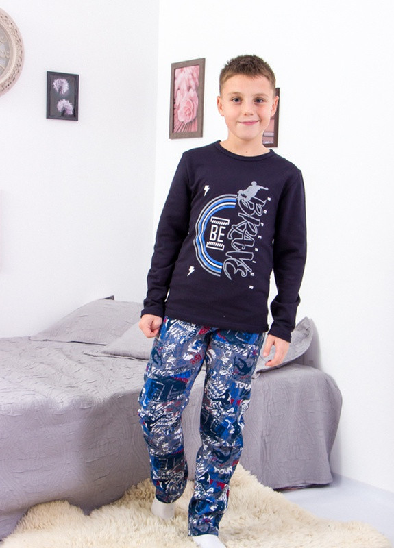 Темно-синя всесезон піжама для хлопчика (підліткова) нар. 146см чорно-синій (brave) носи своє (6076-024-33-1-v7) Носи своє 6077