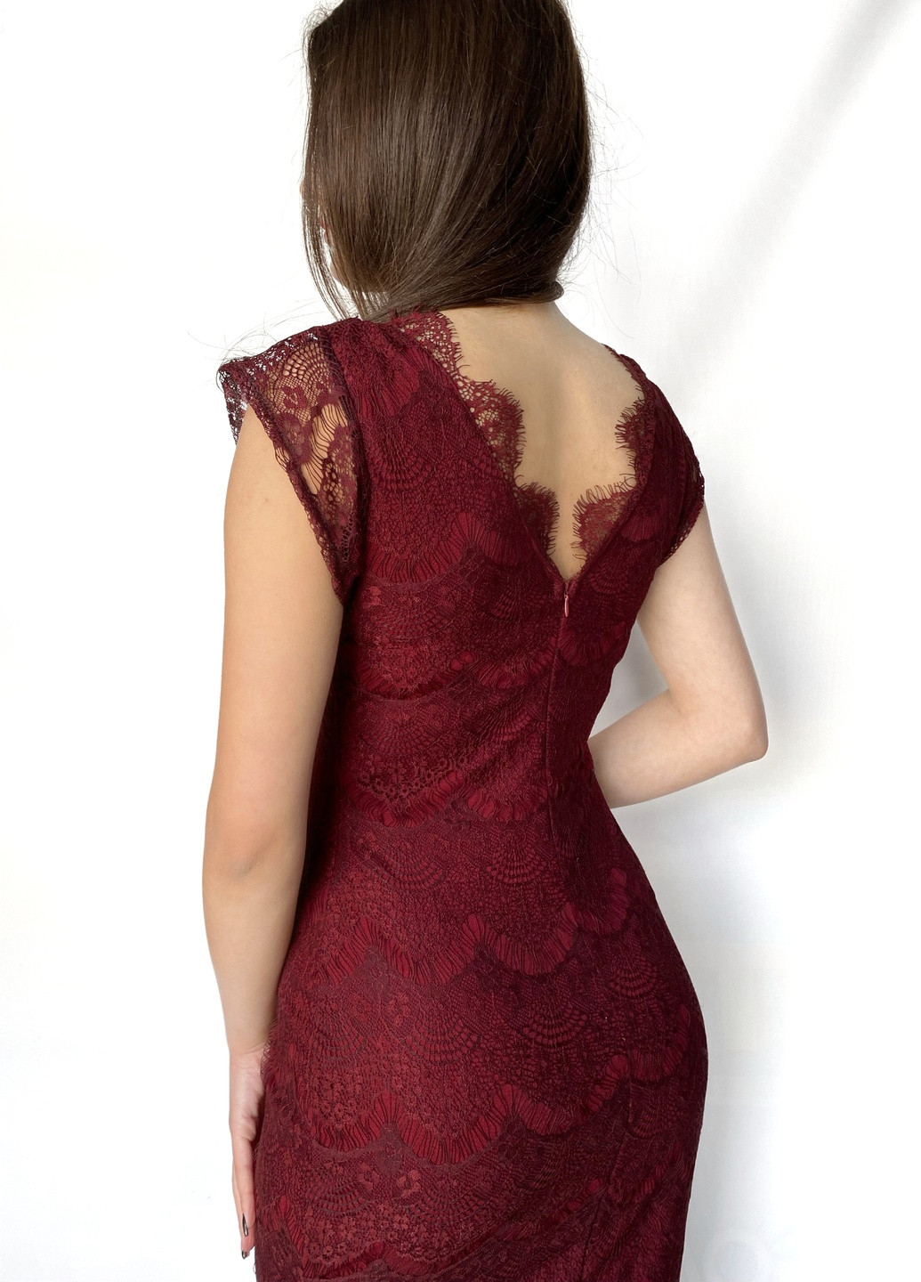 Бордовое платье коктельное бордовое гипюр Arjen