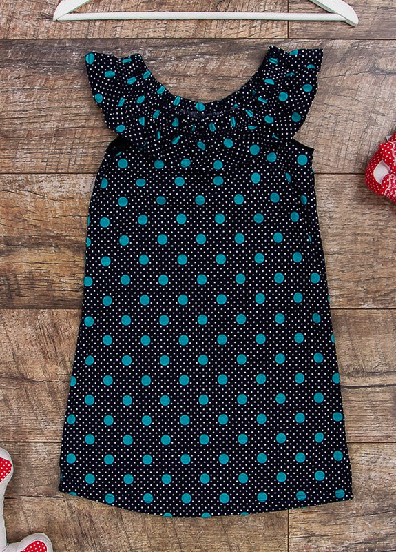 Чорна повсякденний сукня для дівчинки з рюшею 110 горох (блакитний) носи своє (-002-v2) Носи своє з малюнком