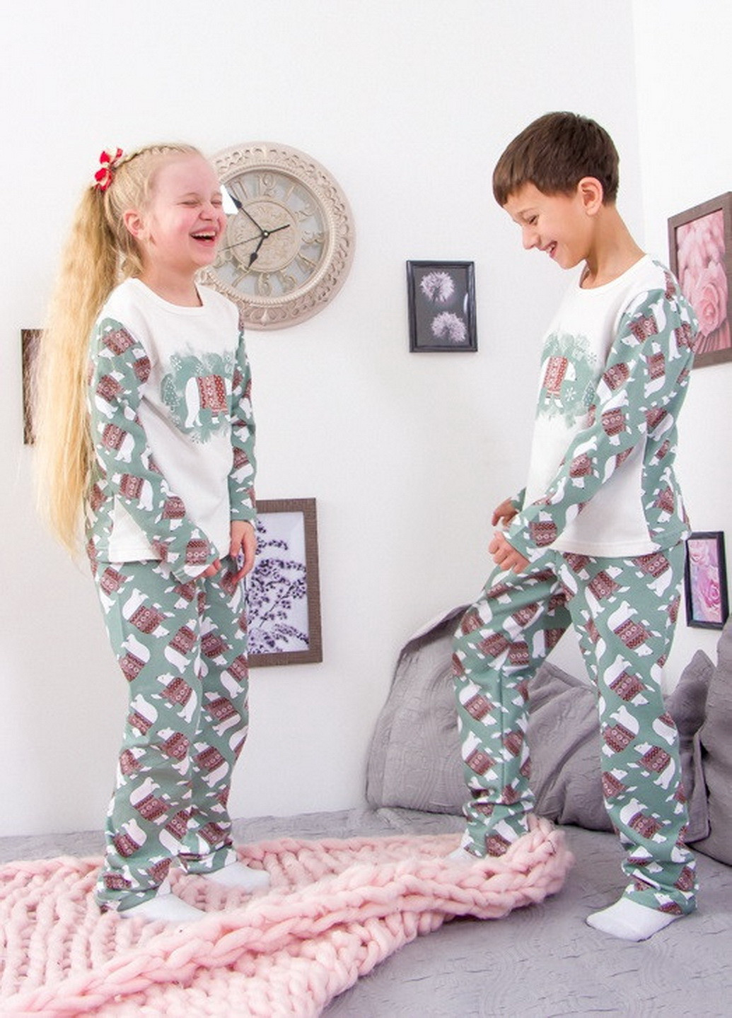 Мятная всесезон пижама детская "family look" лонгслив + брюки KINDER MODE