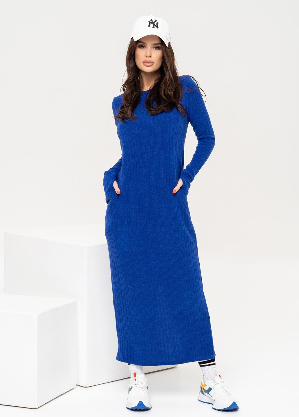 Синее повседневный платье женское платье-свитер ISSA PLUS однотонное